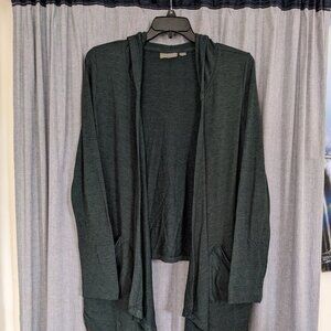 Athleisure Fall Cozy Athlux Cardigan Women's M Green Open Front Hooded Pockets